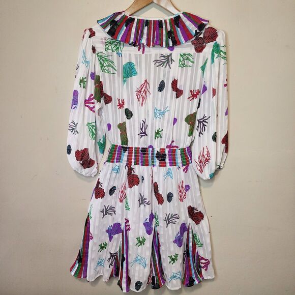 Vintage Mosaic Ruffled Mini Dress Womens XS Summer Beach Coastal Vacation - Picture 7 of 16